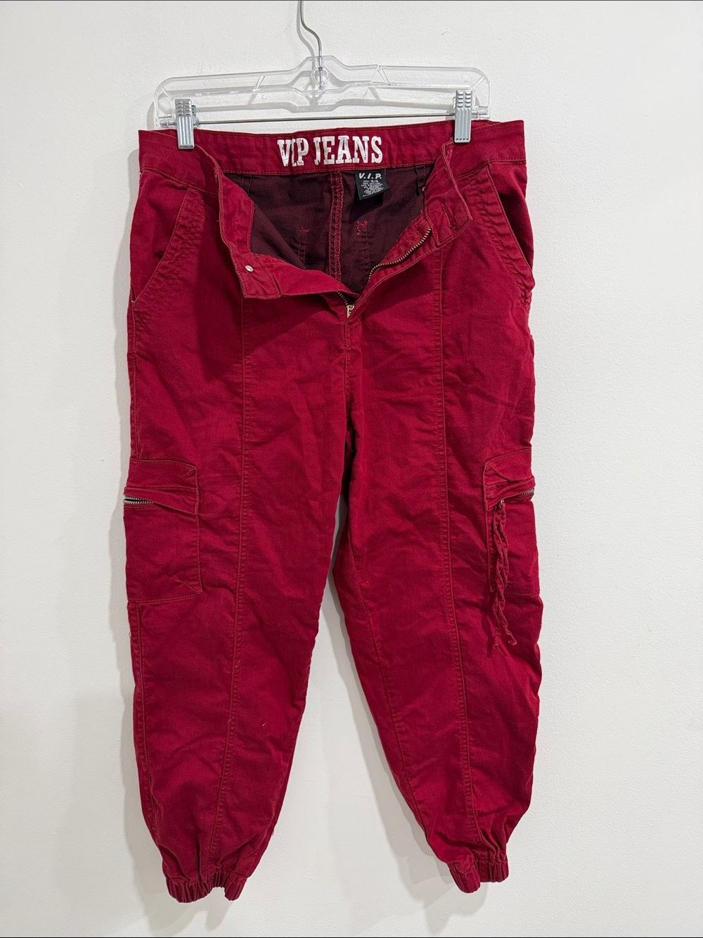 VIP Men's Burgundy Cargo Pants with Elastic Cuffs